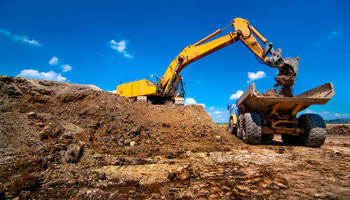 industrial excavator laoding soil material construction heavy machinery